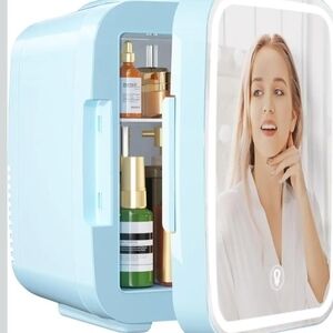Light Blue Skincare Mini Fridge with Mirror